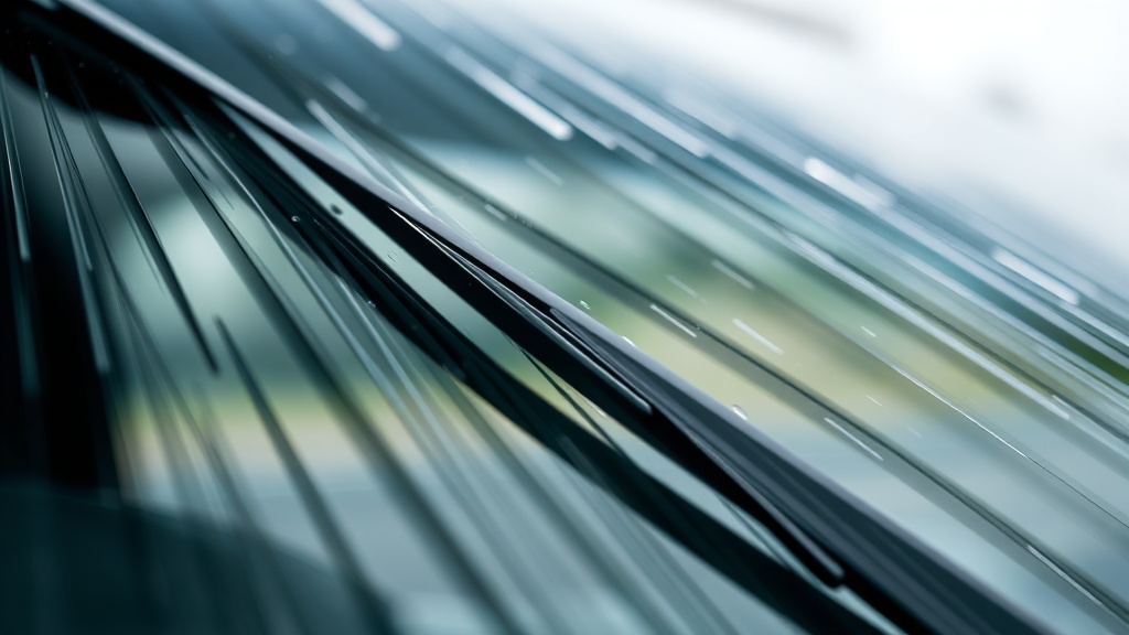 비 오는 날 자동차 앞유리에 와이퍼 자국(줄무늬)이 남은 모습