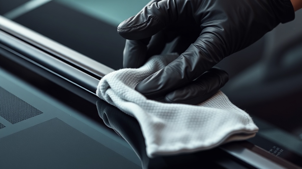 세차 중 젖은 수건으로 와이퍼 고무 블레이드의 이물질을 닦아내는 모습